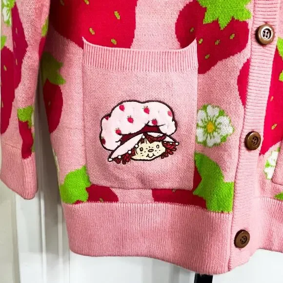 Strawberry Shortcake Womens Vintage Girlcore Kidcore Cardigan - Red Pink, Size M - Picture 4 of 8
